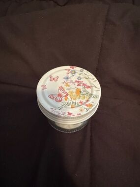 Decorative Floral Butterfly Glass Jar with White Lid
